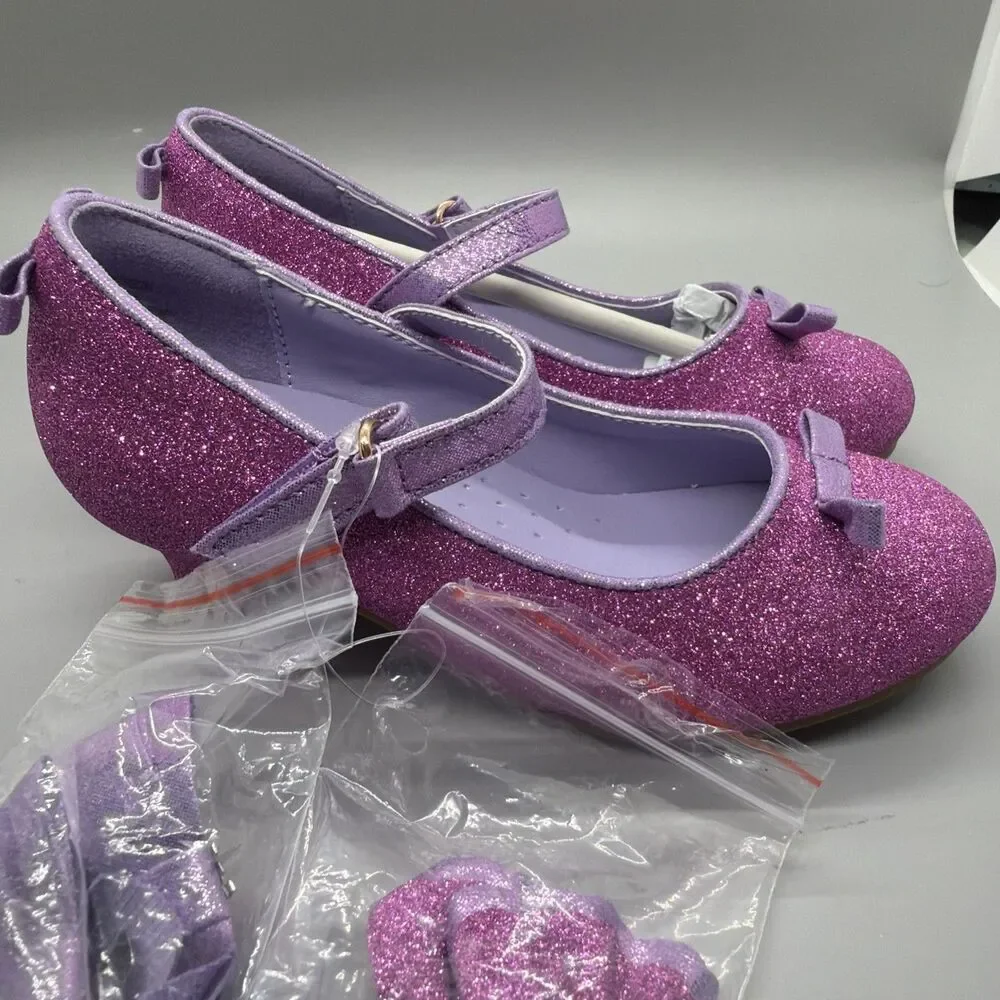 Girls Dress Shoes 1.3inch Low Heel Dance Shoes Bow Glitter Wedding Party Shoes
